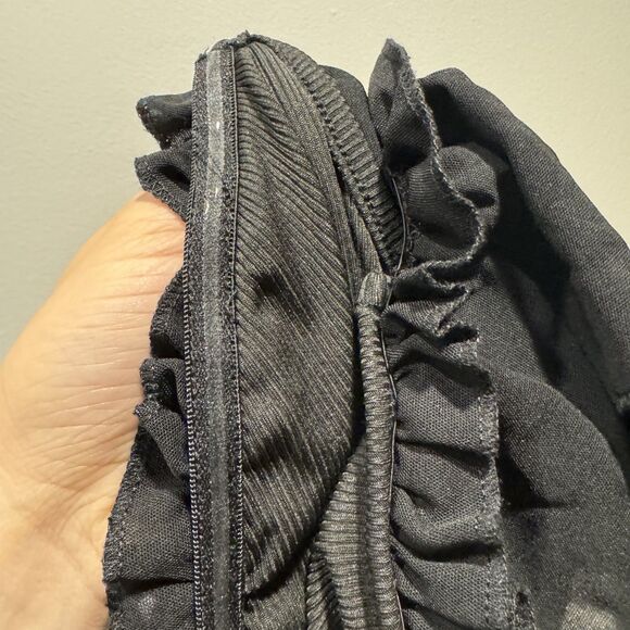 Top Ruffle Blouse Shirt Sleeveless Soft Stretch Black Girly Romantic Women Small - Picture 3 of 5